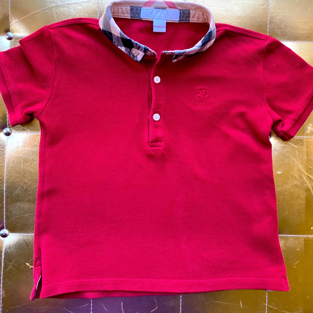 Toddler Burberry Authentic Red Plaid Collar Polo